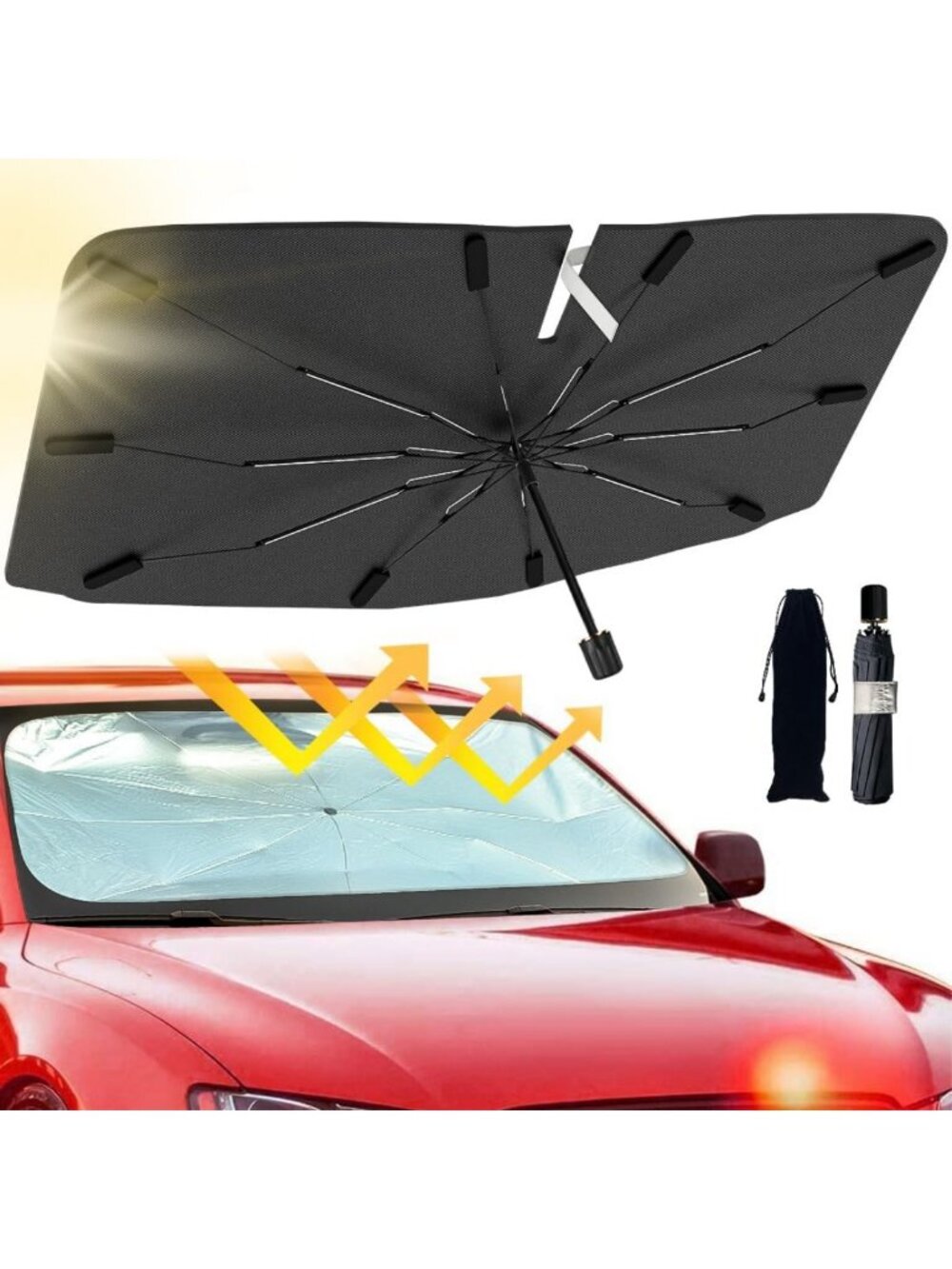 Foldable Car Sunshade Umbrella - 99% UV Protection, Heat Insulation, Large Size